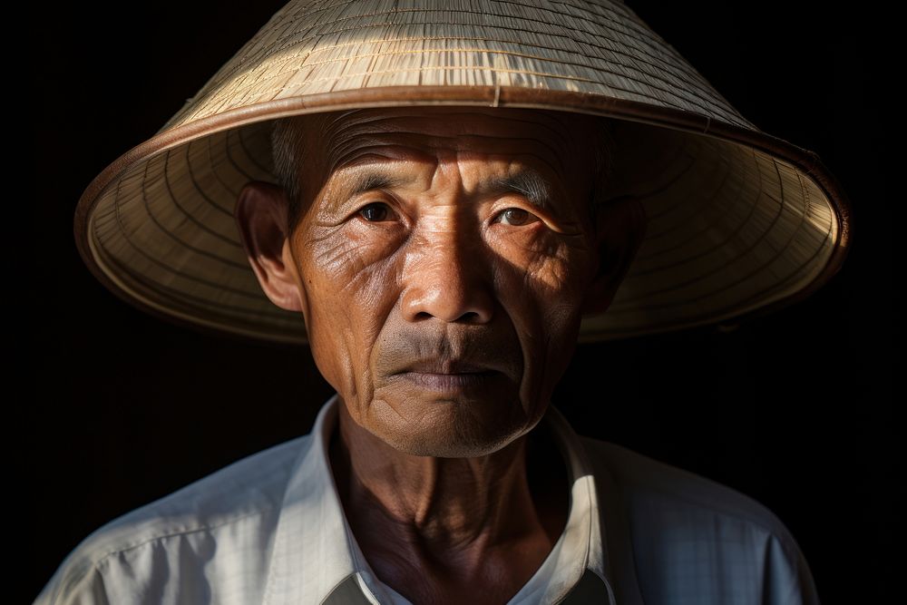 Elder Vietnamese Contemplative Curiosity portrait adult photo.