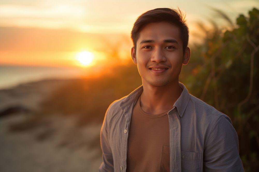 Man Filipino Hopeful portrait outdoors nature.