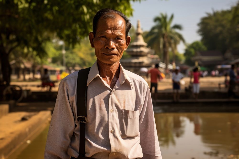 Man Laos Peaceful adult spirituality architecture.
