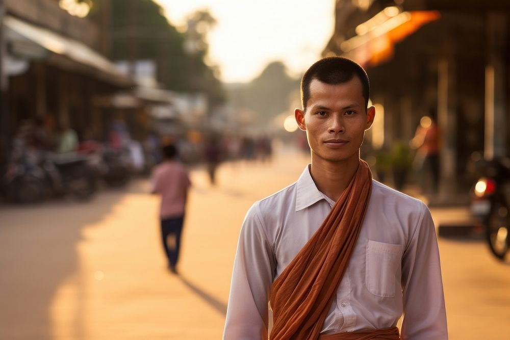 Man Laos Peaceful portrait street photo.