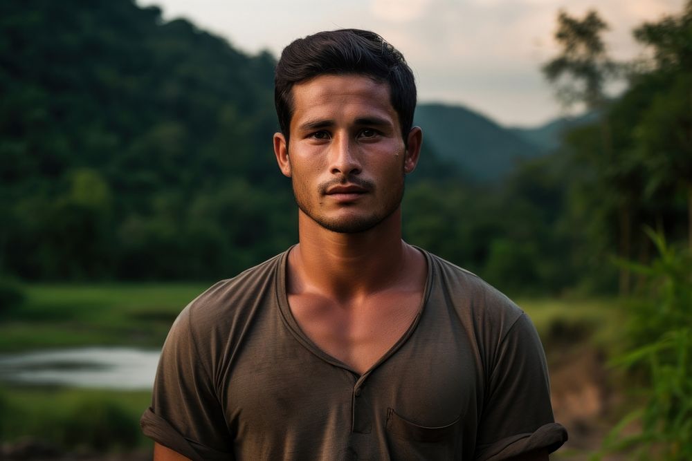 Man Laos Peaceful landscape portrait adult.