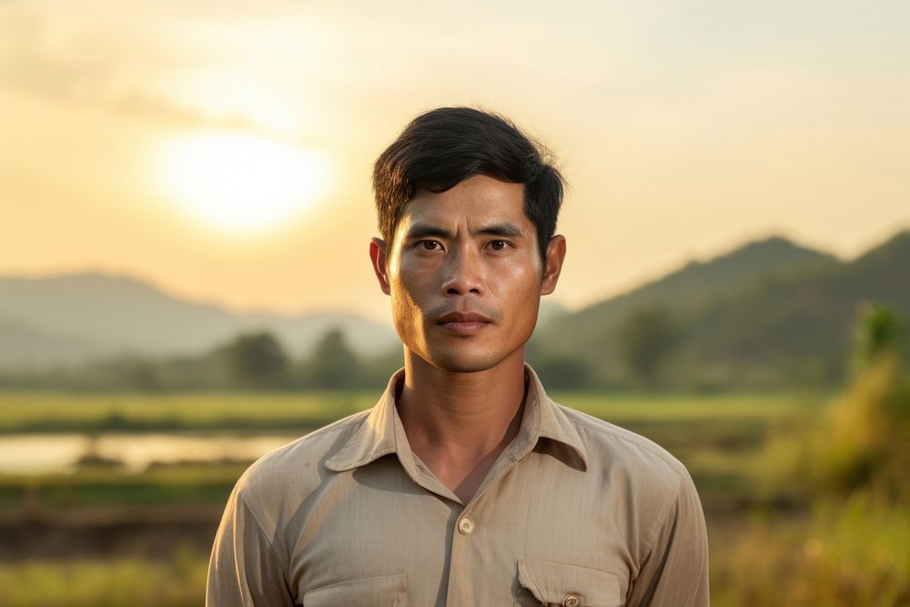 Man Vietnamese Peaceful landscape portrait adult.