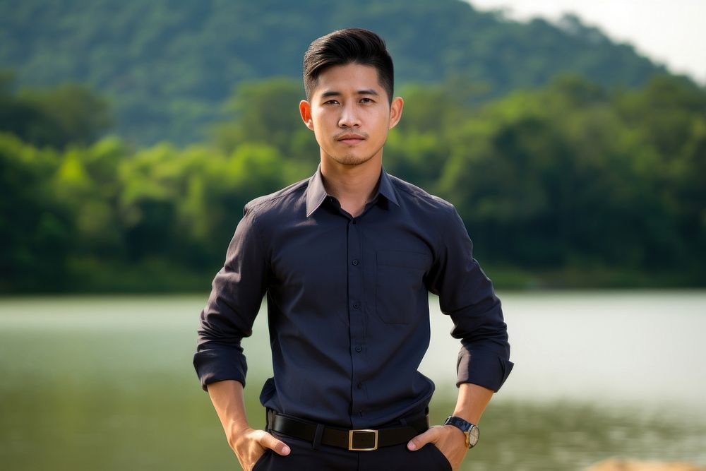 Man Vietnamese Peaceful landscape portrait shirt.