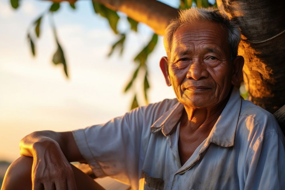Elder Filipino Hopeful adult contemplation retirement.