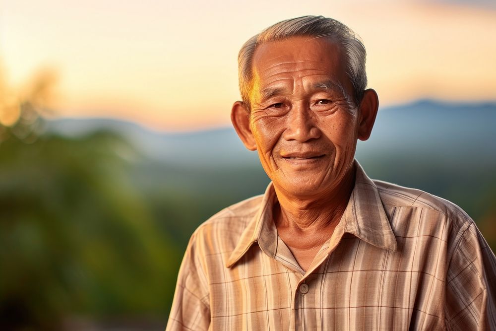 Elder Filipino Hopeful adult retirement happiness.