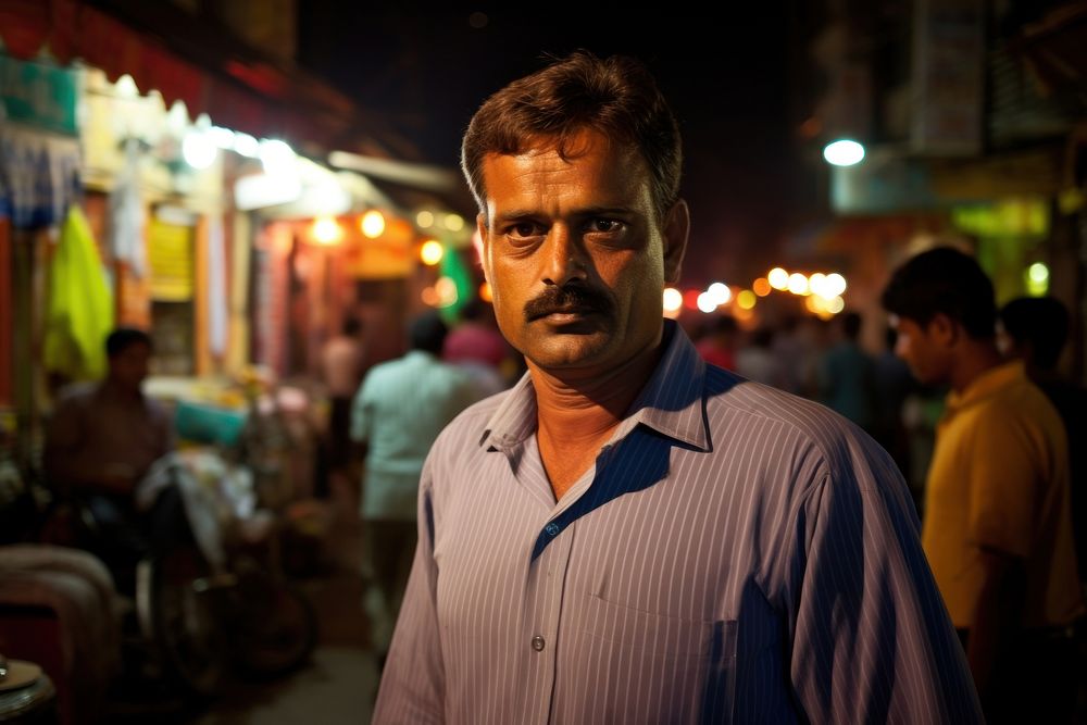 Indian man portrait street market.