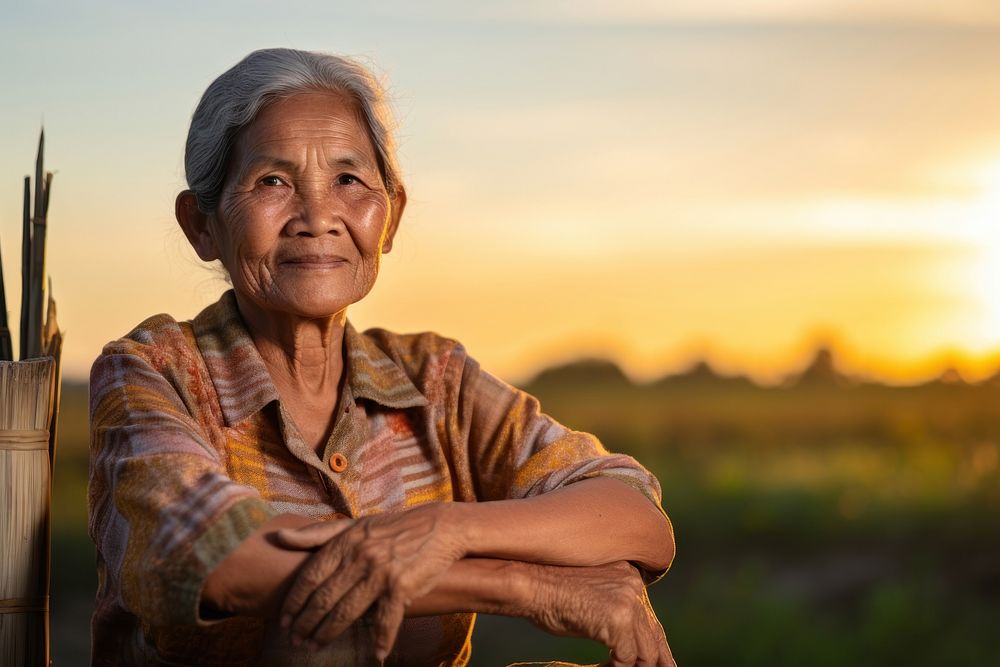 Elder Filipino Hopeful adult woman agriculture.