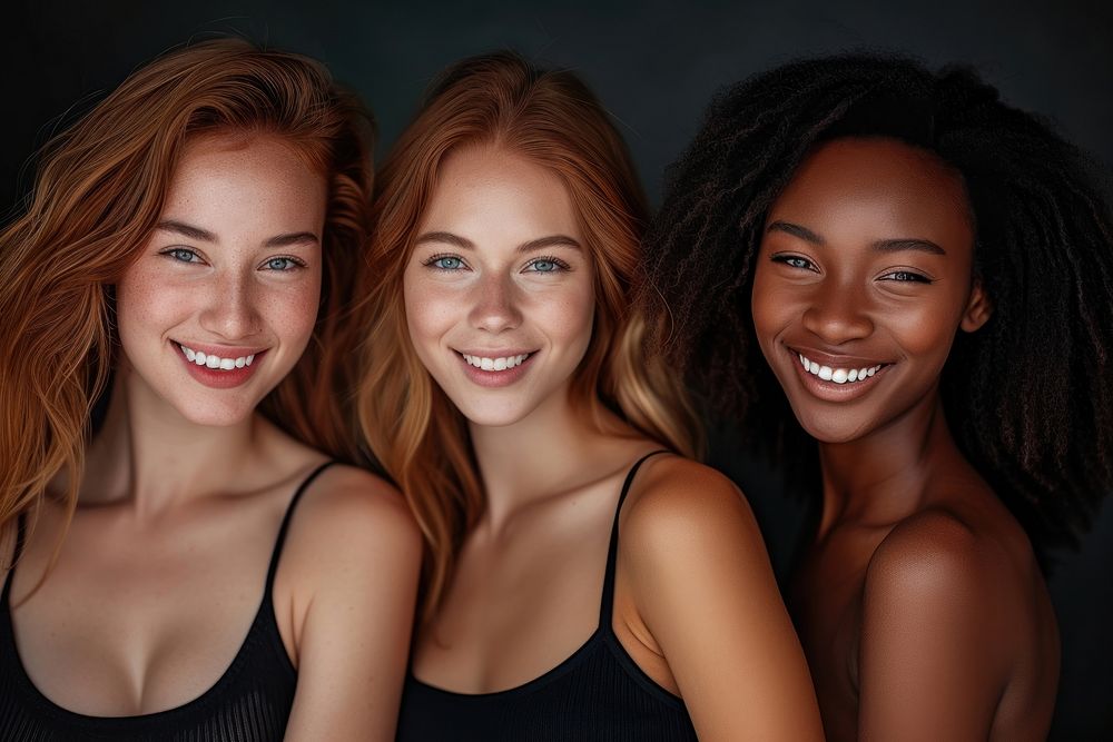 Women body types with different ethnicities smile laughing adult.