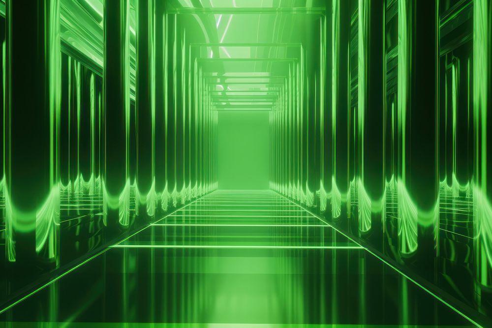  3D green holographic background architecture backgrounds corridor. AI generated Image by rawpixel.