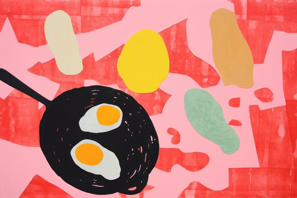 Egg fries on pan minimalist forms painting art creativity.