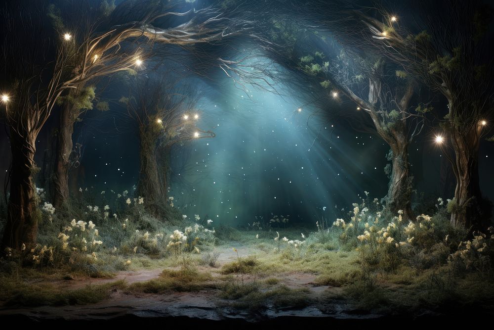 Magical forest outdoors nature night. 