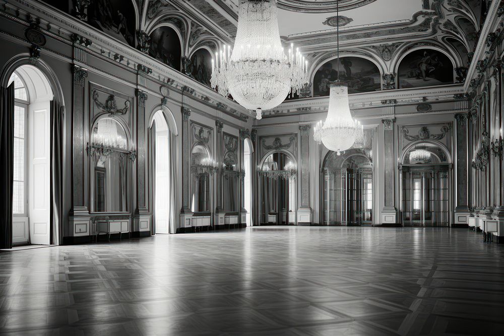  Inside the palace architecture chandelier building. AI generated Image by rawpixel.