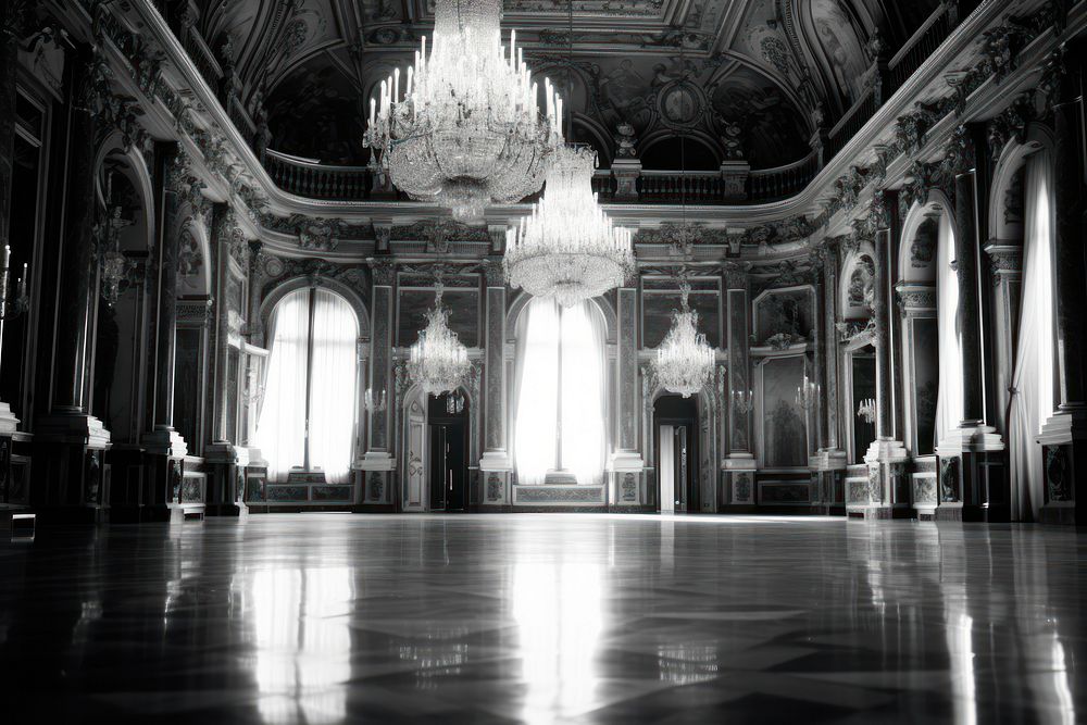  Inside the palace chandelier flooring ballroom. AI generated Image by rawpixel.