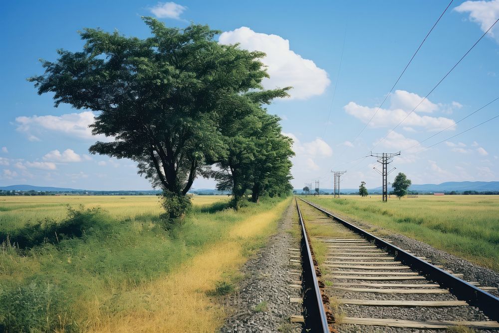  Train road landscape outdoors railway. AI generated Image by rawpixel.