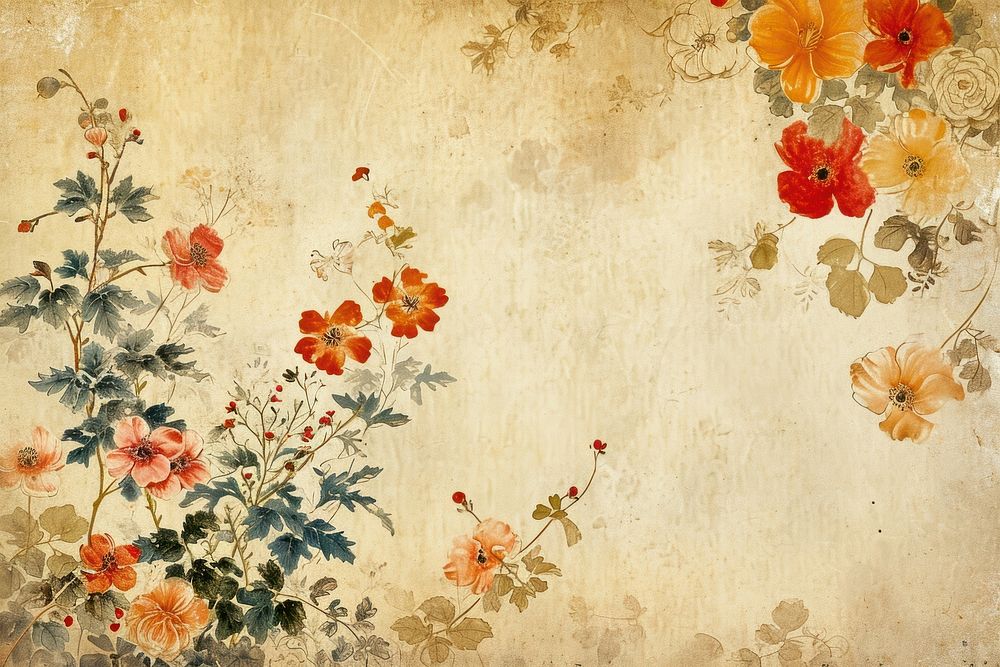 Vintage flowers graphics painting pattern.