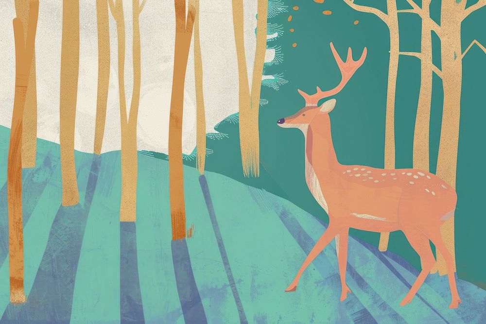 Cute deer and forest illustration wildlife antelope painting.