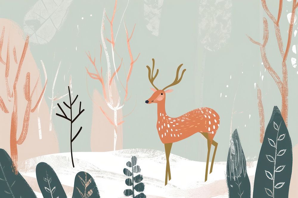 Cute deer and forest illustration illustrated wildlife antelope.