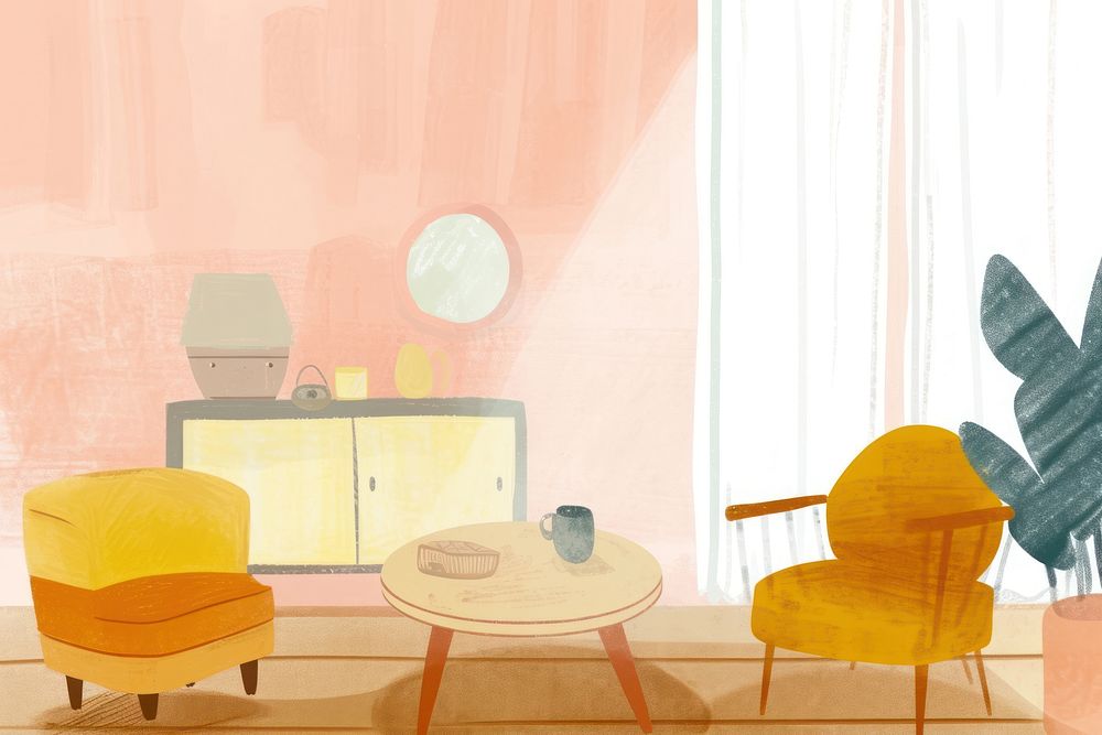 Cute furniture illustration architecture painting | Premium Photo