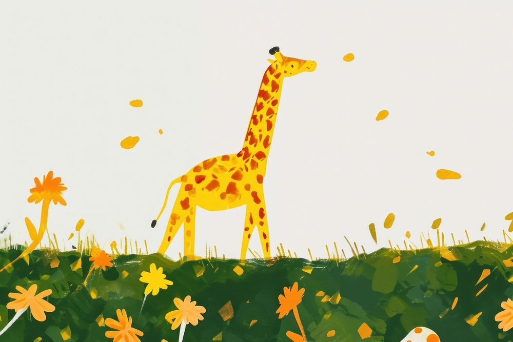 Cute giraff safari illustration grassland wildlife outdoors.