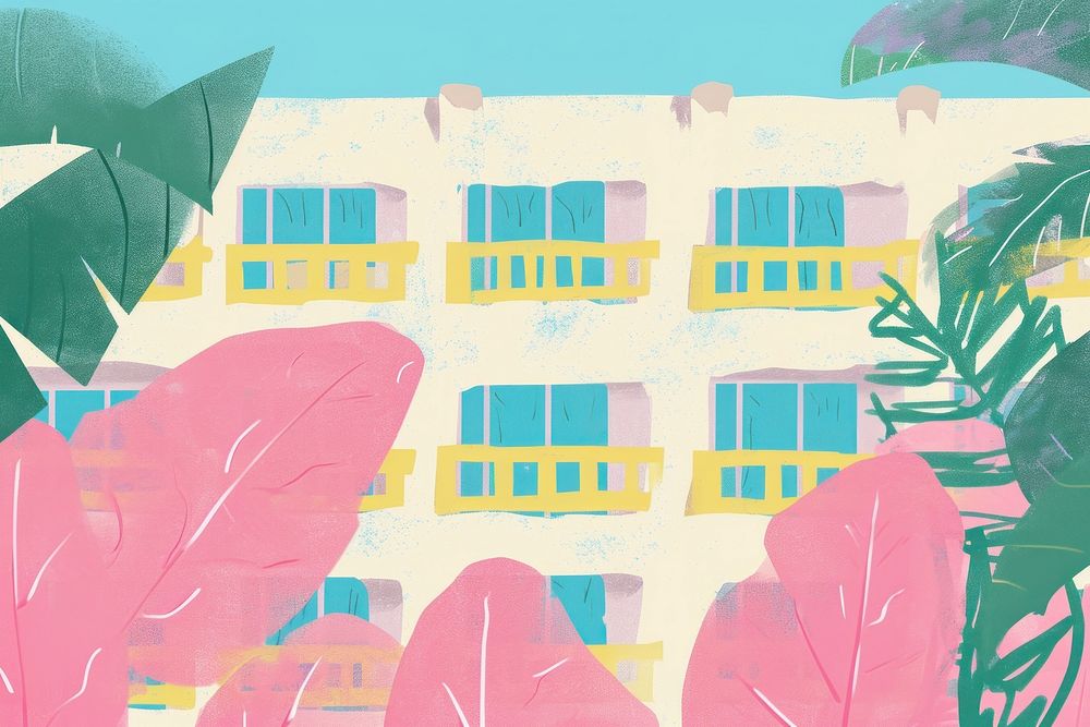 Cute hotel illustration painting graphics person.
