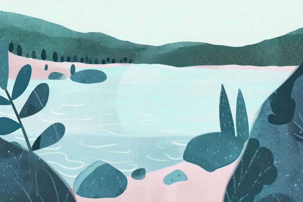 Cute lake illustration illustrated painting outdoors.