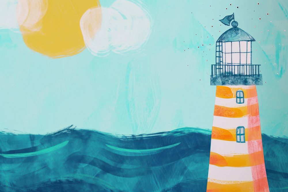 Cute lighthouse illustration transportation architecture sailboat.