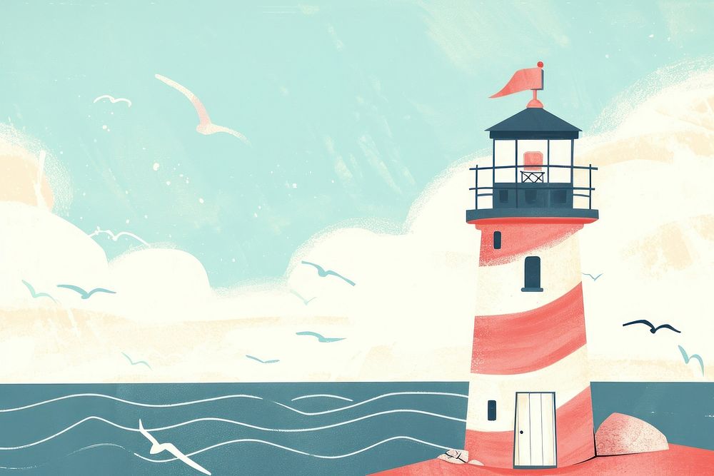 Cute lighthouse illustration architecture building beacon.