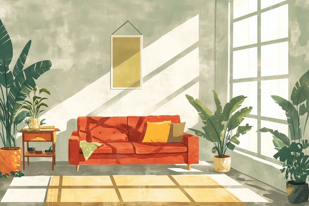 Cute living room illustration architecture furniture building.