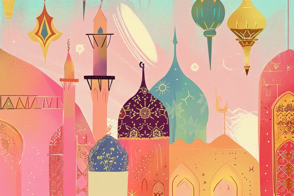 Cute ramadan illustration architecture graphics building.