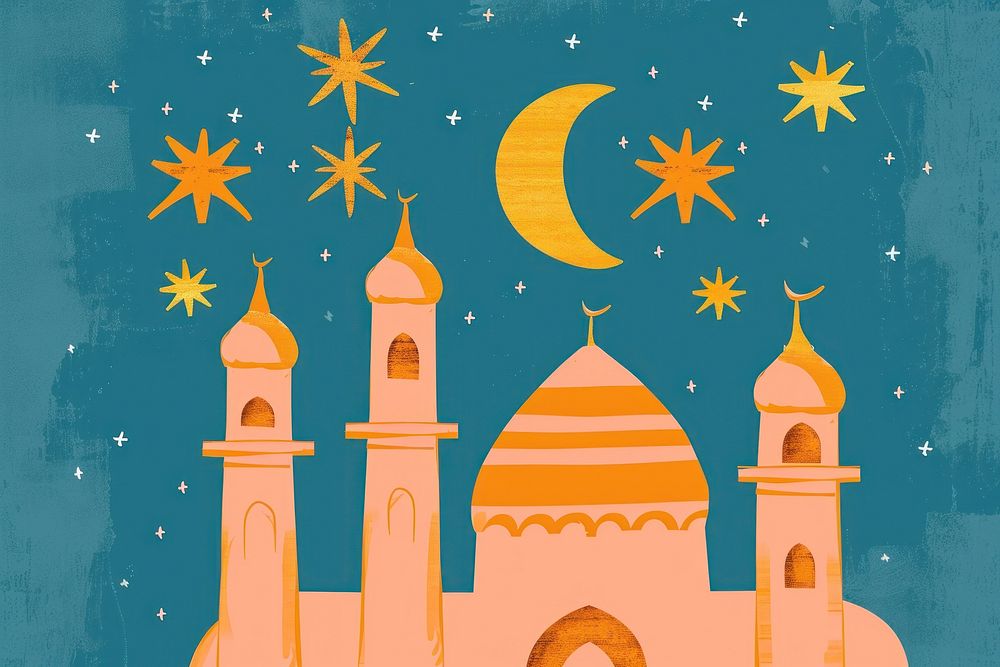 Cute ramadan illustration architecture building mosque.
