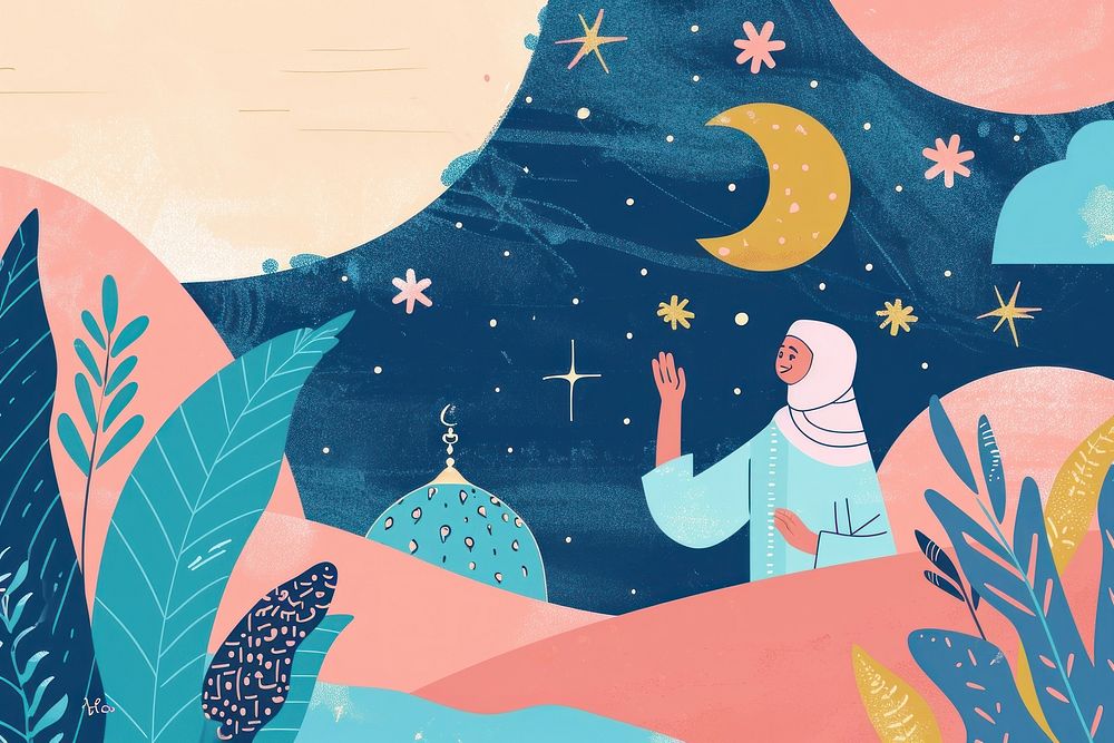 Cute ramadan illustration painting graphics pattern.