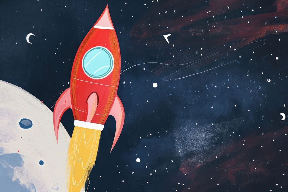 Cute rocket in the space illustration painting outdoors animal.