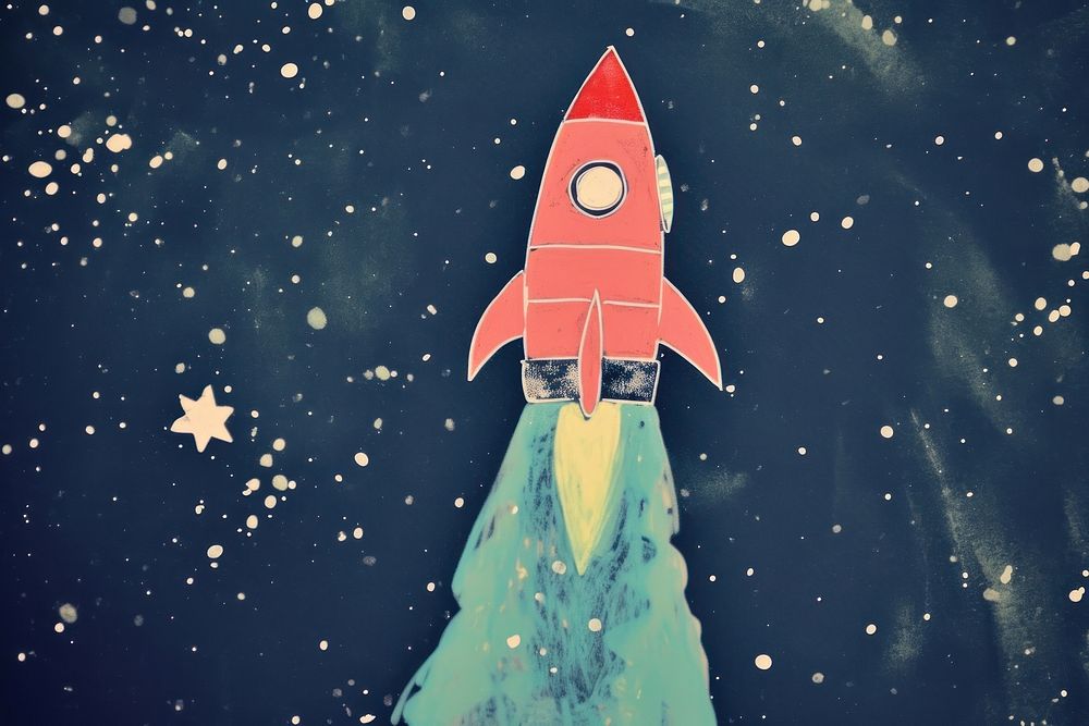 Cute rocket in the space illustration outdoors cartoon nature.