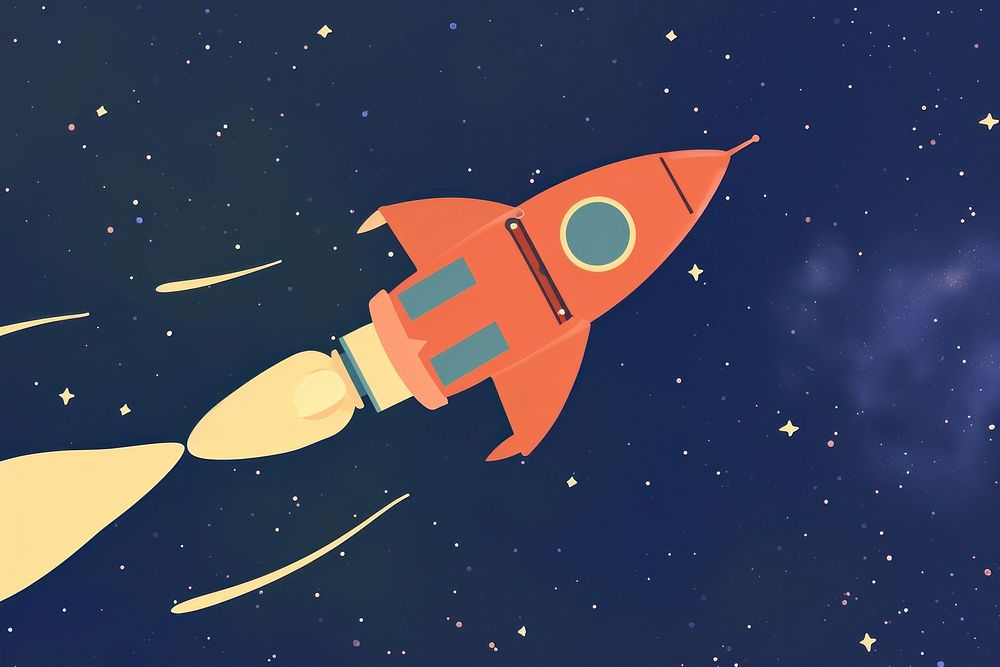 Cute rocket in the space illustration transportation invertebrate astronomy.