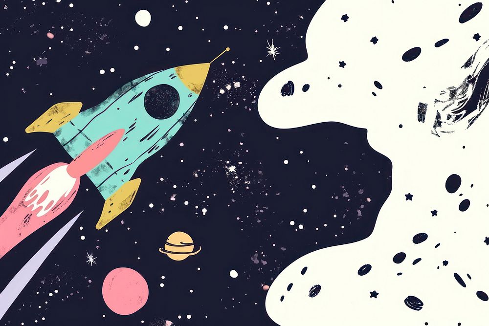 Cute rocket in the space illustration transportation outdoors snowman.