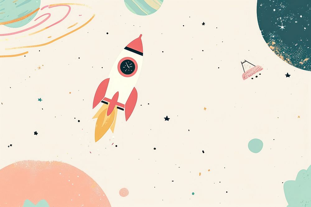 Cute rocket in the space illustration graphics outdoors painting.
