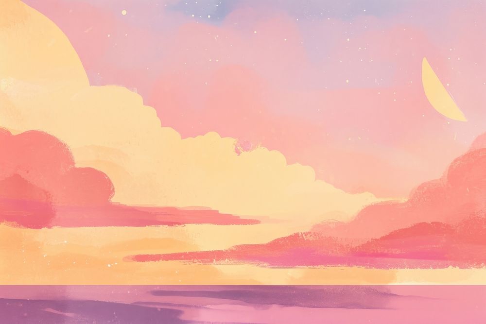 Cute sunset sky illustration scenery outdoors painting.