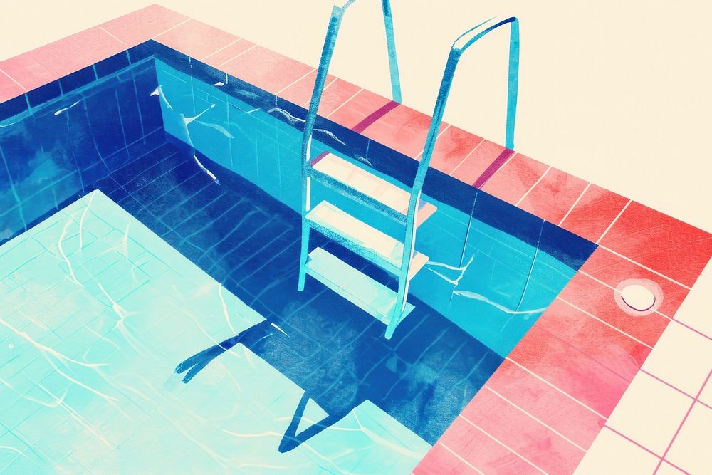 Swimming pool staircase flooring poolside.