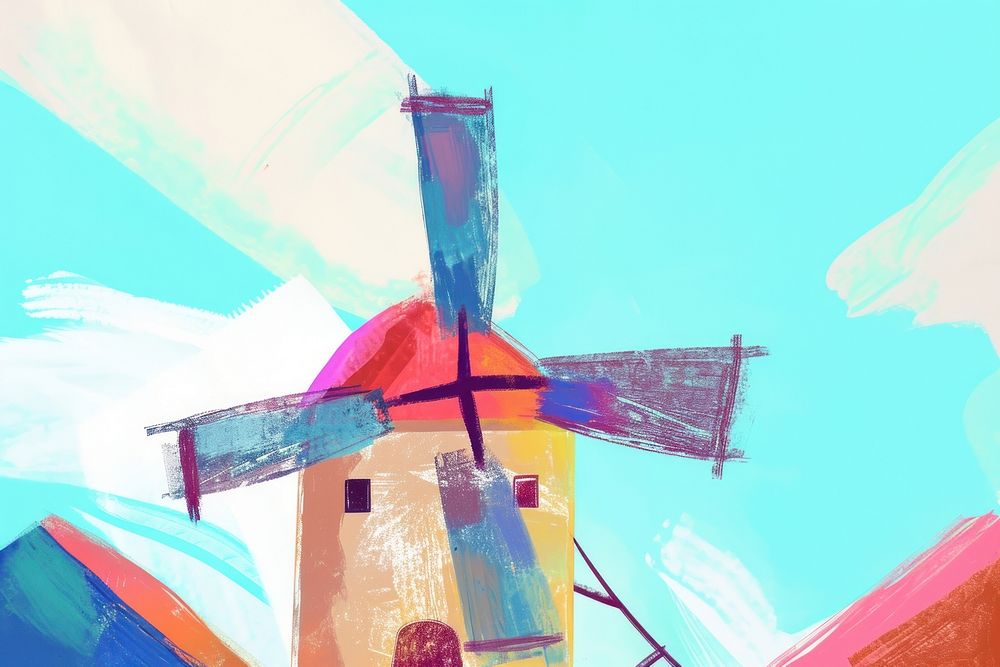 Cute windmill illustration appliance painting outdoors.