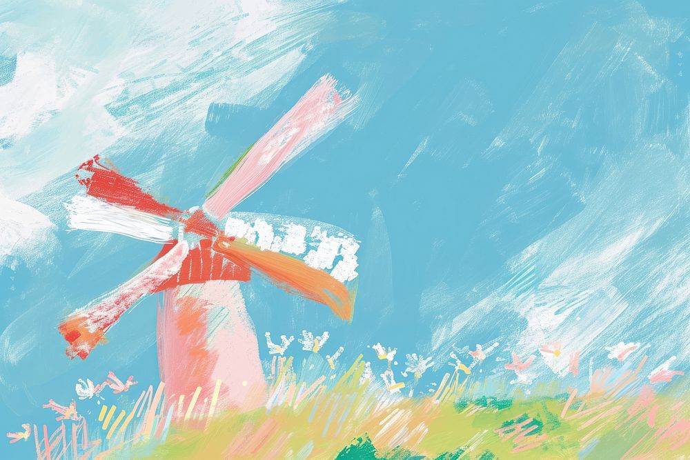 Cute windmill illustration painting outdoors machine.