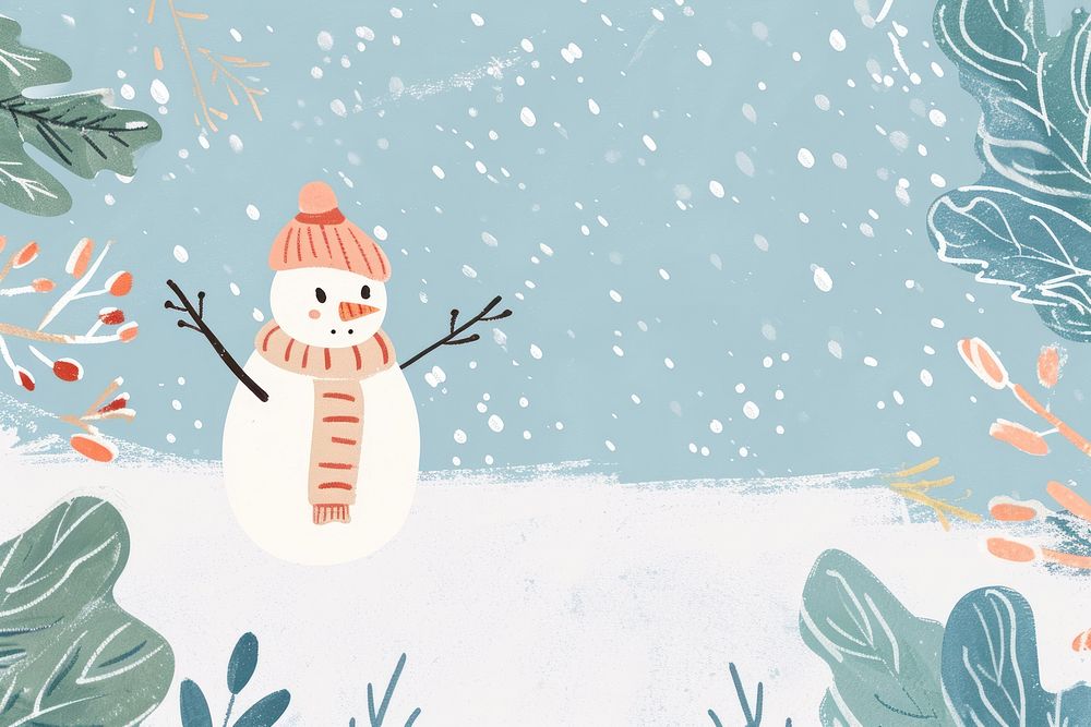 Cute winter illustration outdoors snowman nature.