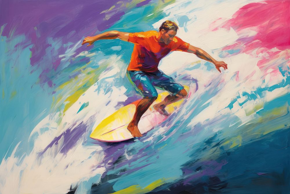 Surfing painting sports adult. AI generated Image by rawpixel.