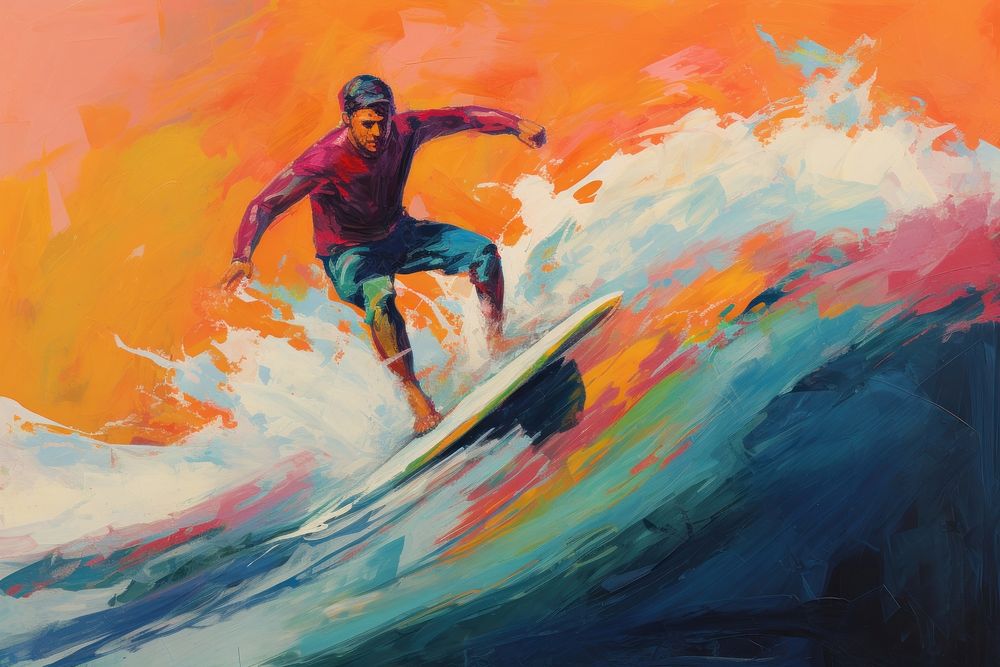 Surfing painting outdoors sports. AI generated Image by rawpixel.