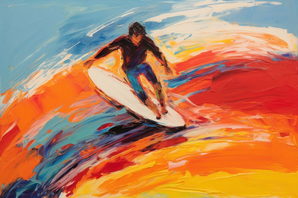 Surfing painting sports adult. AI generated Image by rawpixel.