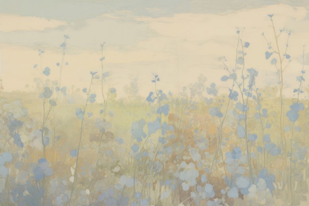  Blue flower field painting outdoors nature. AI generated Image by rawpixel.