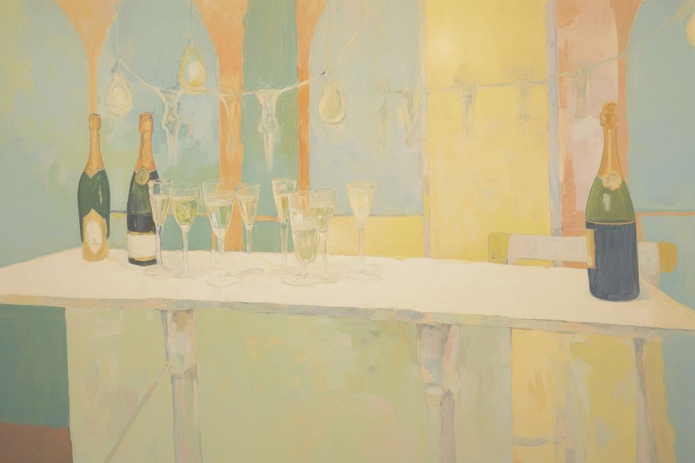  Champagne painting bottle glass. AI generated Image by rawpixel.