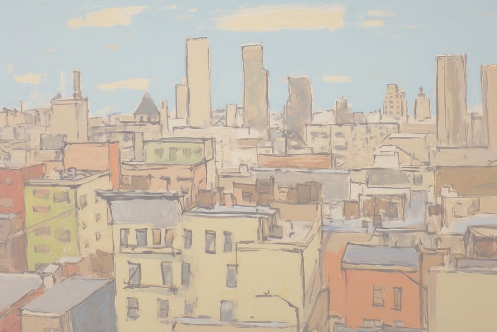  City scape painting drawing sketch. AI generated Image by rawpixel.