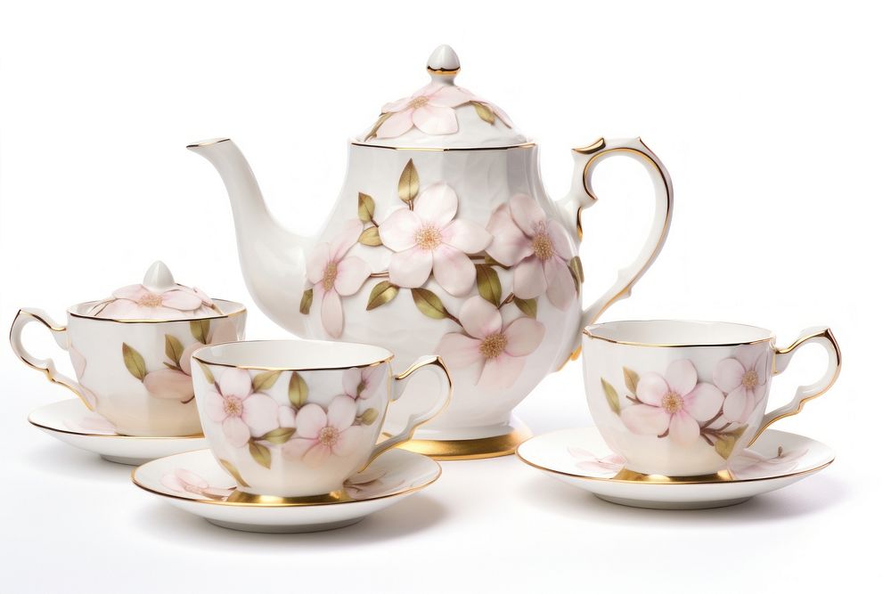 Floral tea set porcelain teapot saucer. AI generated Image by rawpixel.