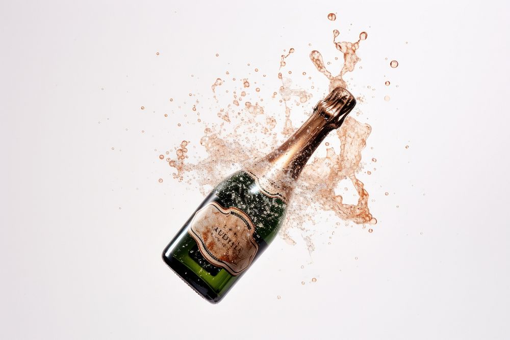Glitter exploding out of a champagne bottle drink white background refreshment. AI generated Image by rawpixel.