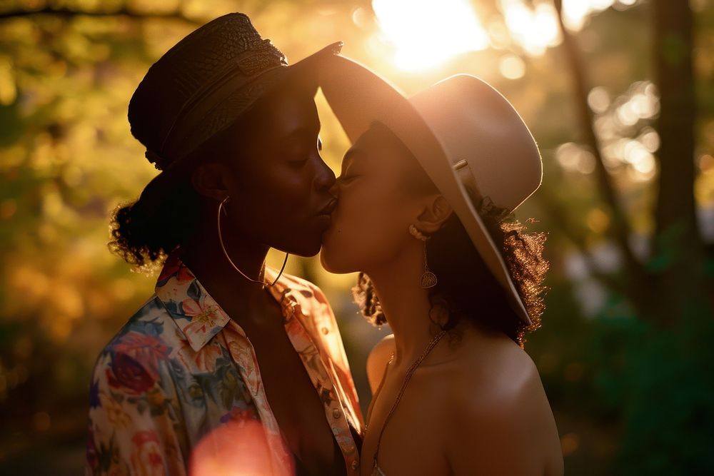  Black women and asian woman kissing portrait outdoors nature. AI generated Image by rawpixel.